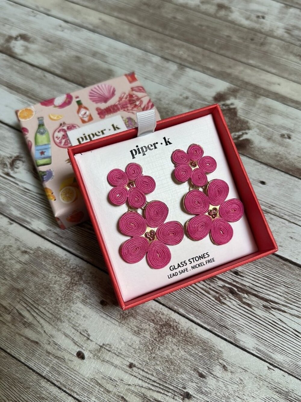 Piper K Pink 2.25” Flower Earrings Glass Stones Lead Safe Nickel Free Statement